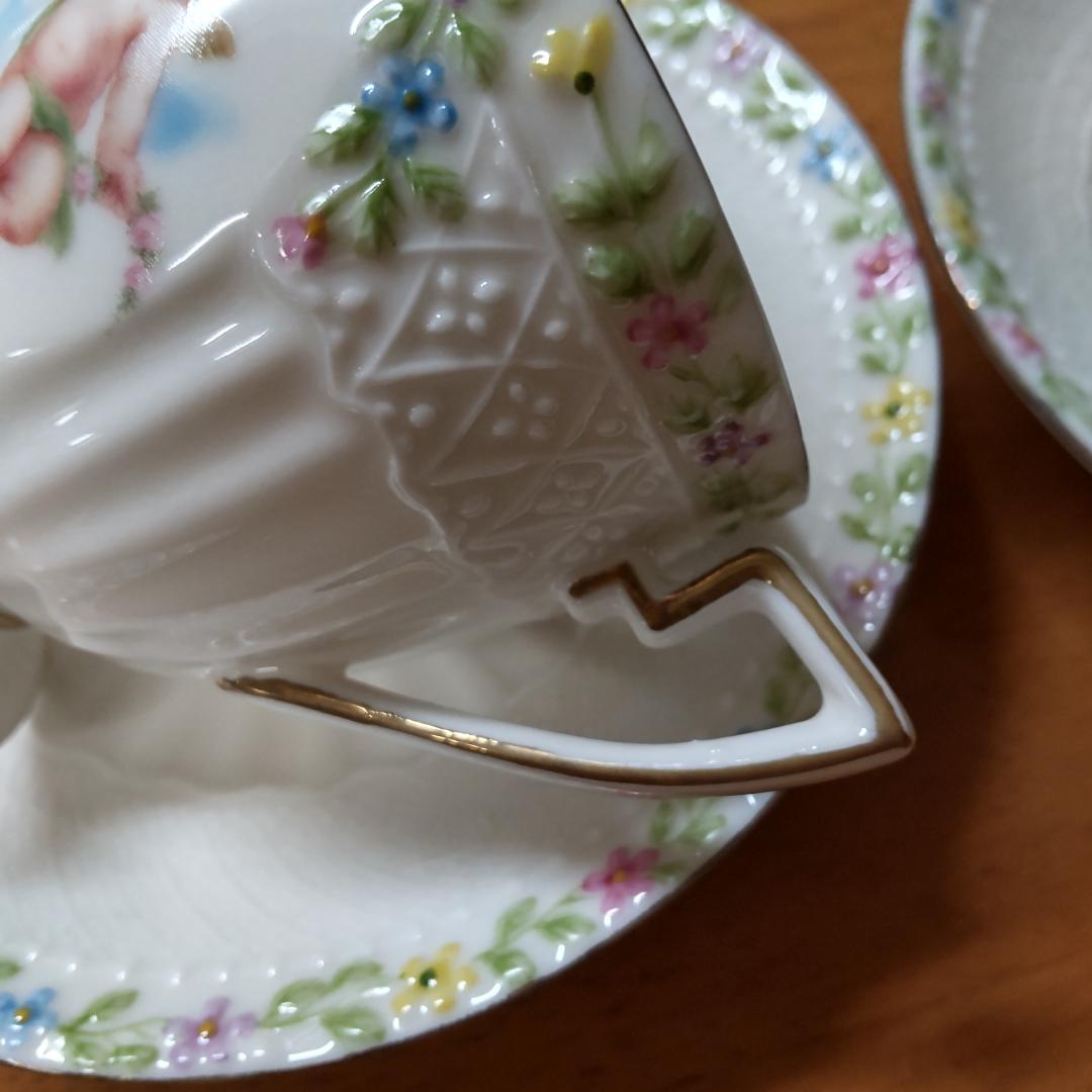 カップ&ソーサー　2客セット　エンゼル　天使　マイセン風　パステル