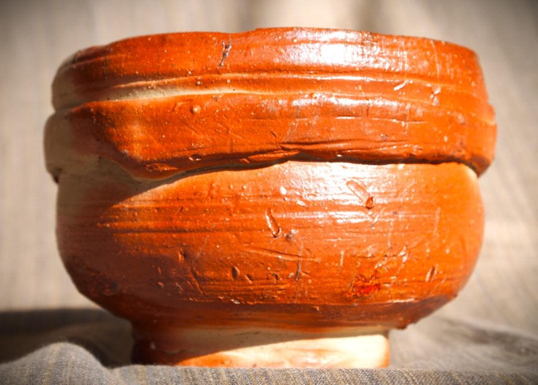 希少作★原田拾六★備前【緋襷】茶碗★共箱・布