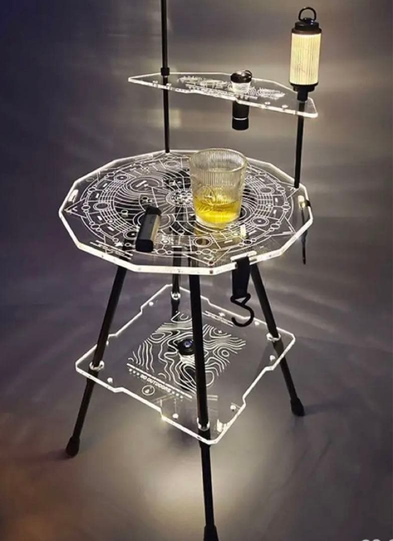 サイドテーブルスケボー　アクリル アウトドア キャンプ　IGTテーブル　収納付き