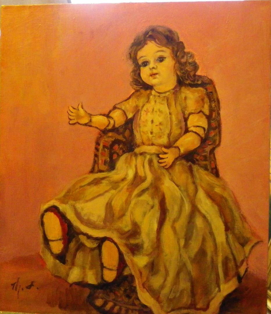 油絵　人形をこよなく愛し９８歳の天命を全うした画家　古川幸作　ドール　F１０号