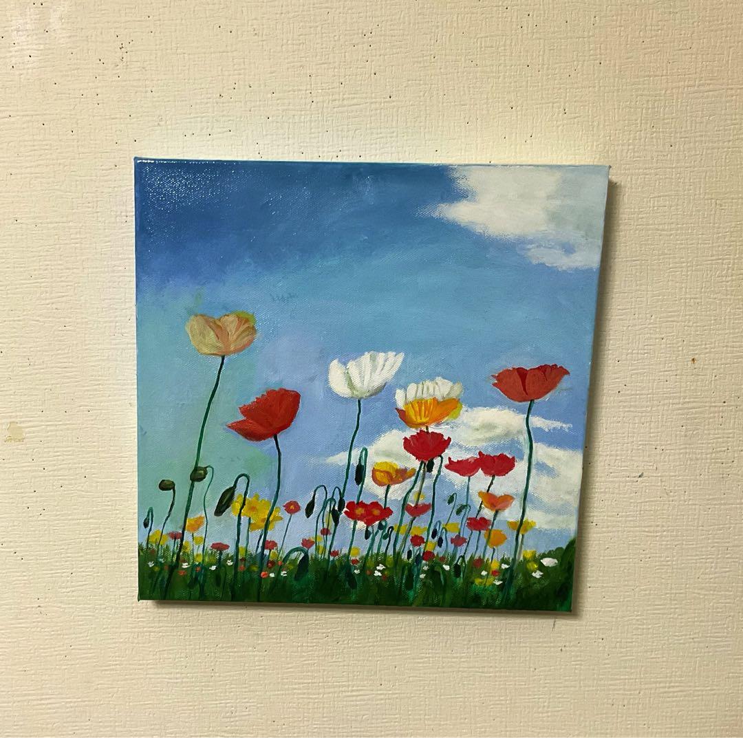 油彩画　「　ポピー　」　原画　3Dキャンパス