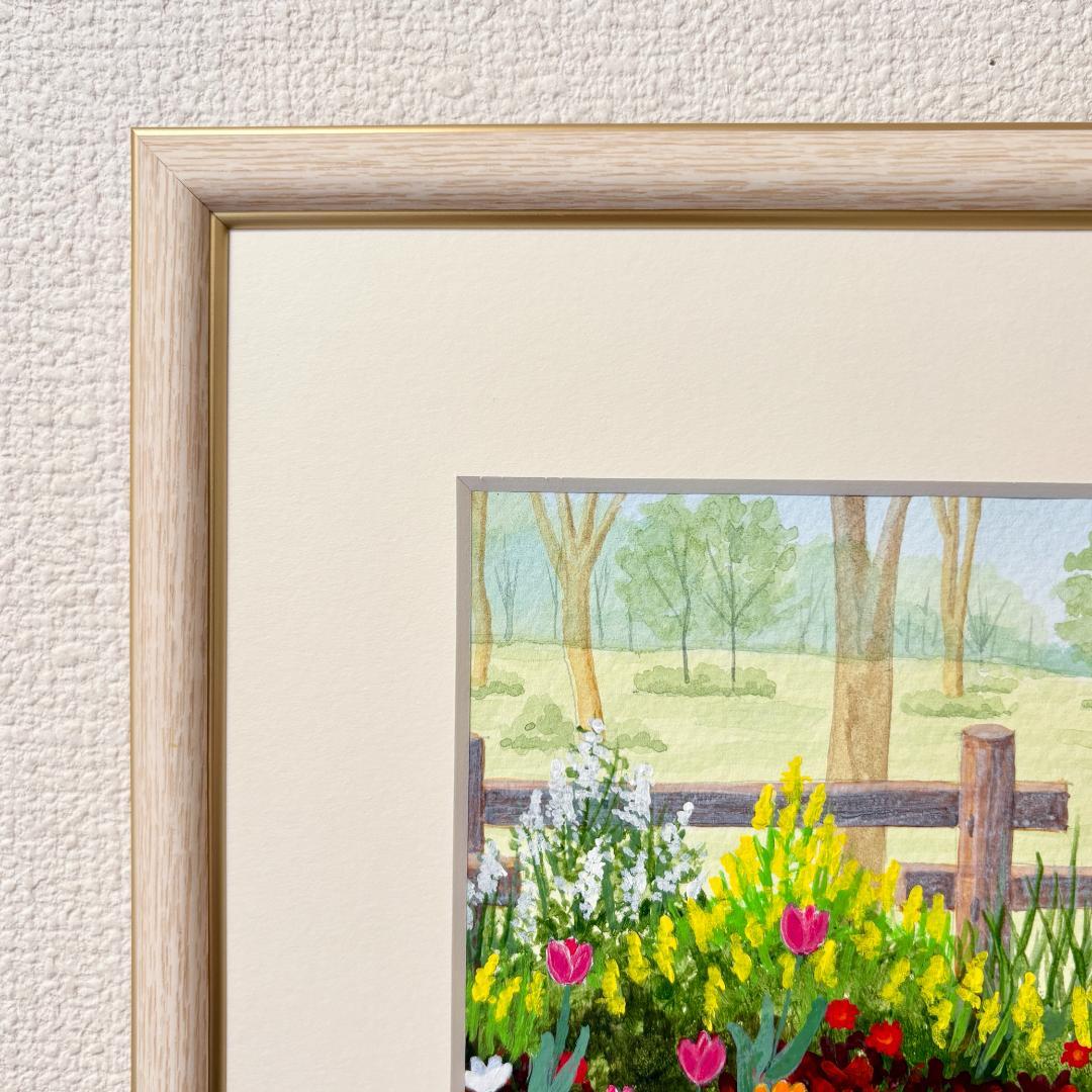 アクリル画　原画　「小さな花壇02」額縁付　SMサイズ