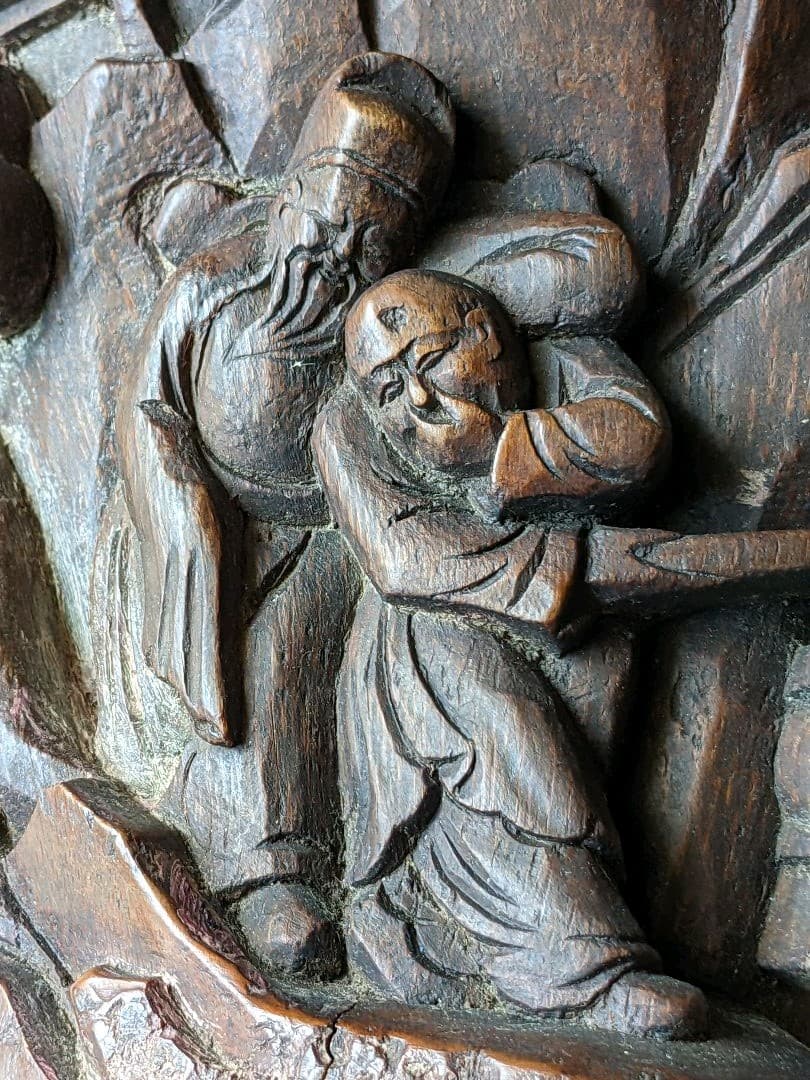 ♦古玩 古美術品 文房四宝 竹根 楼閣山水人物図 筆筒 中国清時代 骨董品書道具