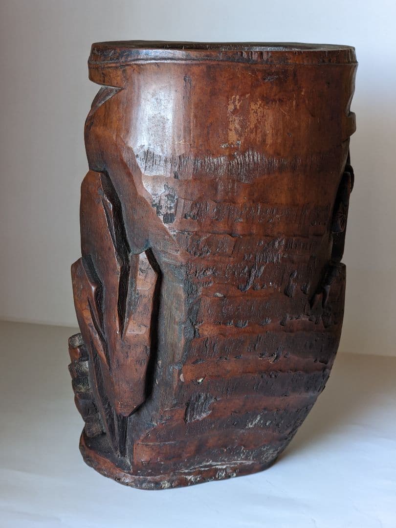 ♦古玩 古美術品 文房四宝 竹根 楼閣山水人物図 筆筒 中国清時代 骨董品書道具