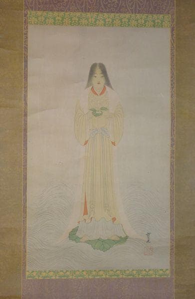 稀少 ヴィンテージ 木村武山 蚕神 天照大御神 天照大神 女神 神画 紙本 掛軸