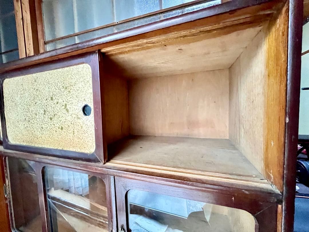 昭和レトロ 茶箪笥 水屋箪笥 ガラス戸収納棚 和家具 ヴィンテージ