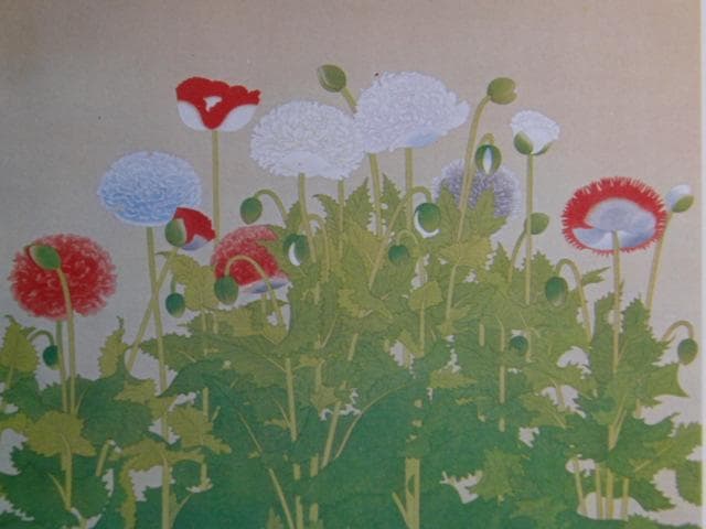 土田麦僊、【罌粟】、希少な画集画、新品高級額・額装付、状態良好