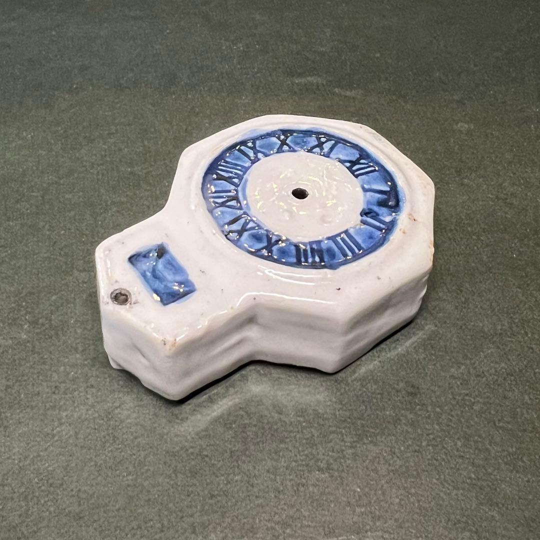 明治-大正期 八角形 時計文 水滴◎染付 書道具 古道具 時代物骨董◎古道具庵々