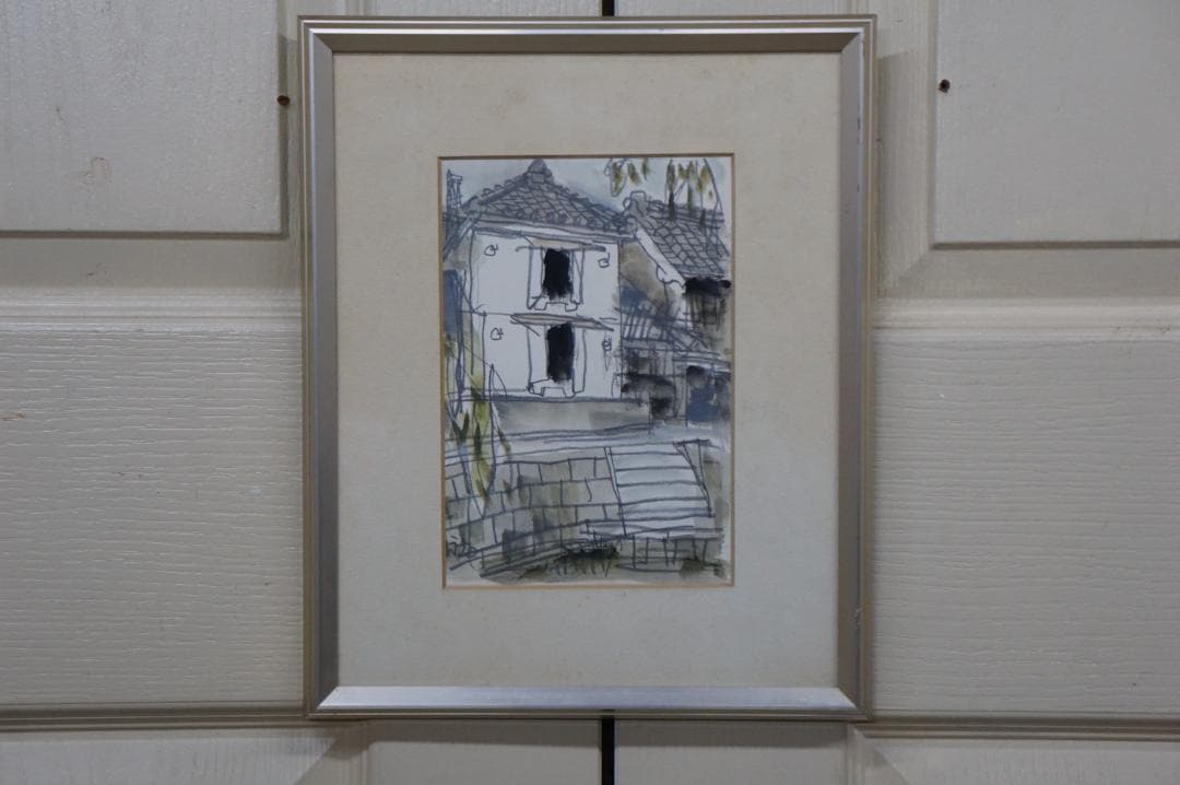 真作 柴田祐作 千葉佐原風景 風景画 自然画 水彩画 日展 額装 希少作品