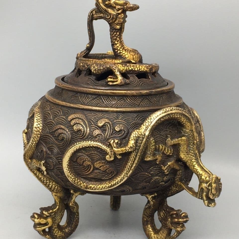 銅製 三足龍薫香炉 茶道香炉 装飾品 工芸品 置物