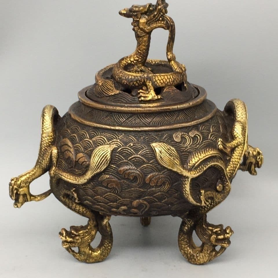 銅製 三足龍薫香炉 茶道香炉 装飾品 工芸品 置物
