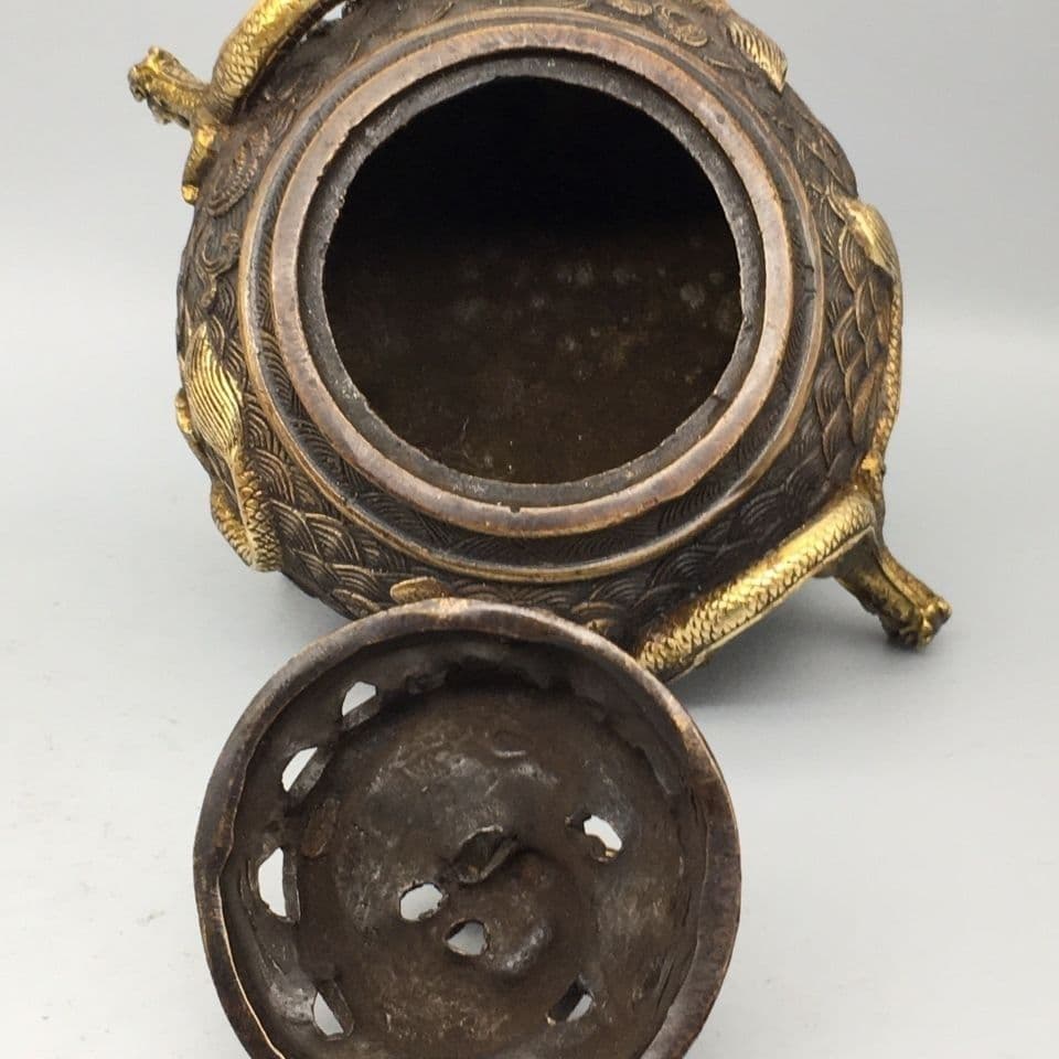 銅製 三足龍薫香炉 茶道香炉 装飾品 工芸品 置物