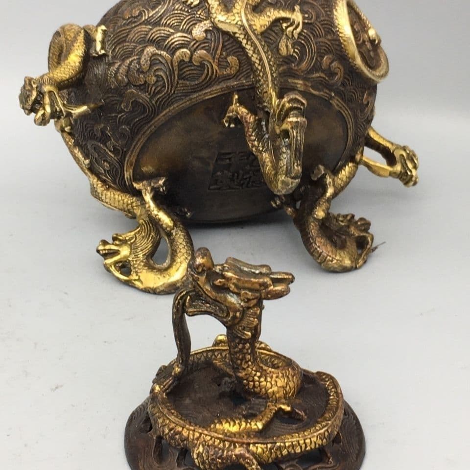 銅製 三足龍薫香炉 茶道香炉 装飾品 工芸品 置物