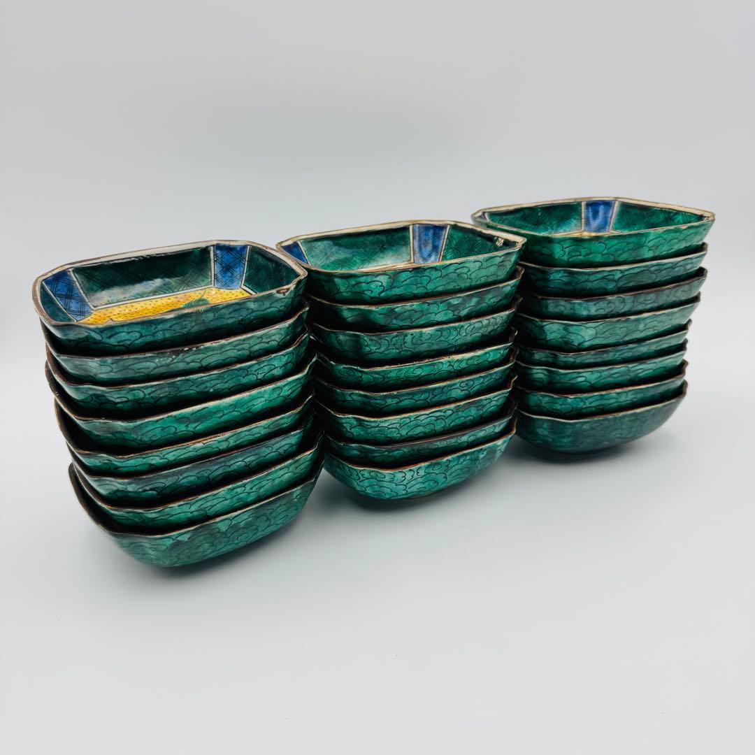 【九谷焼　玉取獅子向付　24客】骨董　アンティーク　インテリア　料亭　食器