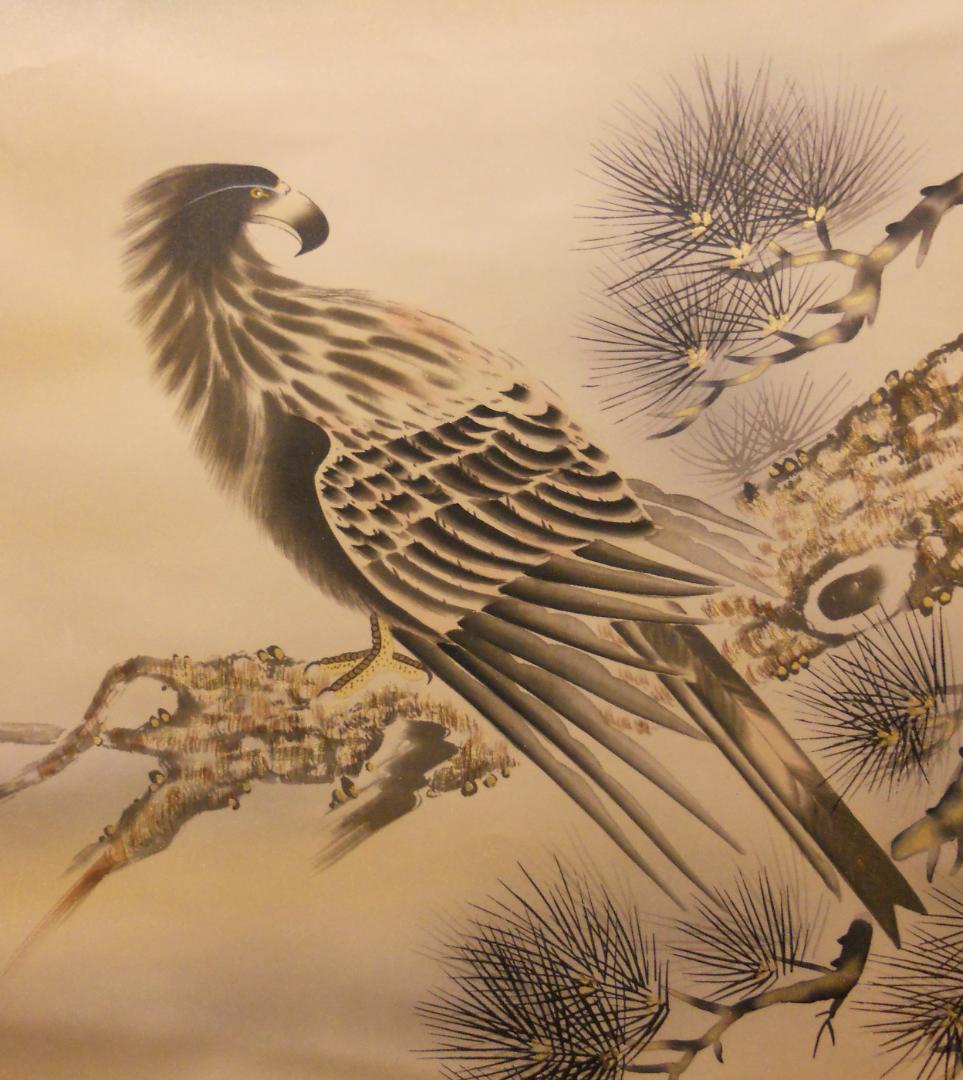 掛け軸 尾崎春秋 一富士二鷹三茄子 絹本 希少 軸装 茶道具 掛軸 美品 です。