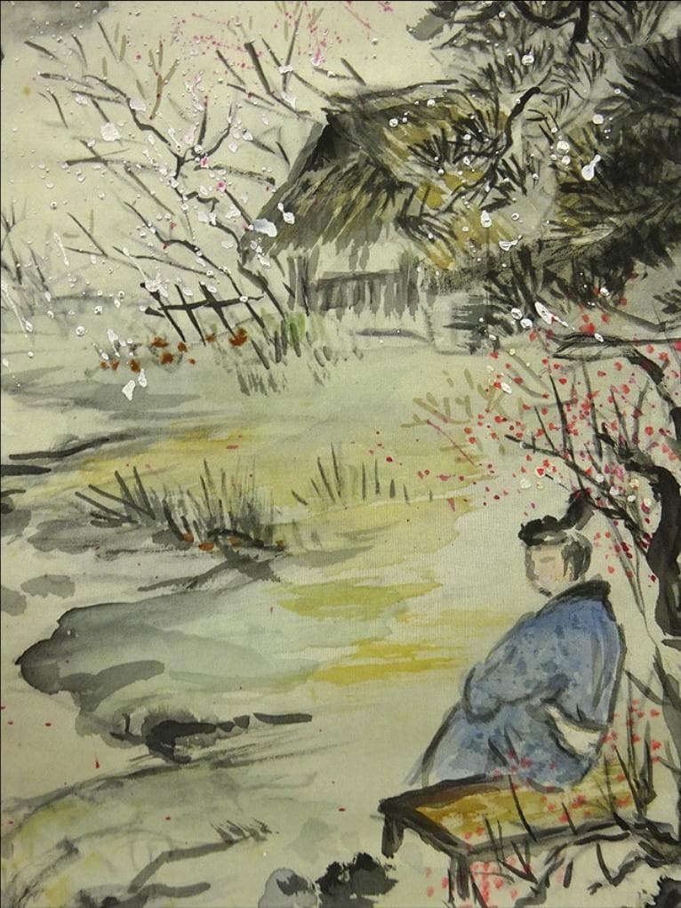 掛軸 増井富子『春景山水図』絹本 肉筆 共箱付 掛け軸 p053010