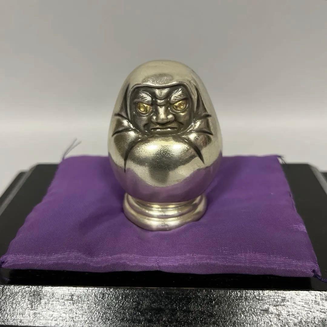 純銀 達磨 刻印あり ガラスケース付 だるま 縁起物 開運 置物