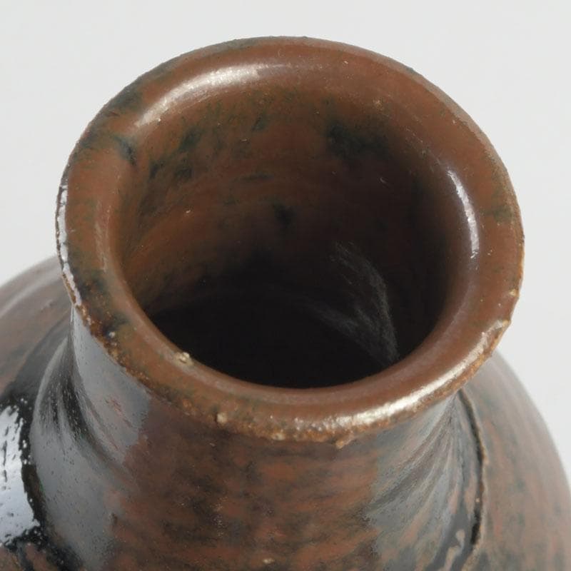 茶道具　瀬戸焼　一休作　鶴首茶入　銘「鶴寿」　仕覆付　書付共箱　V　9392