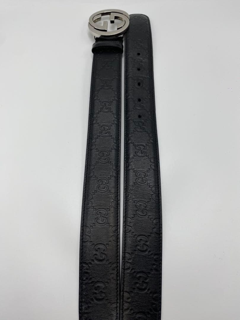 【極美品】GUCCI　インターロッキング シマ　GG　ベルト　ブラックレザー95