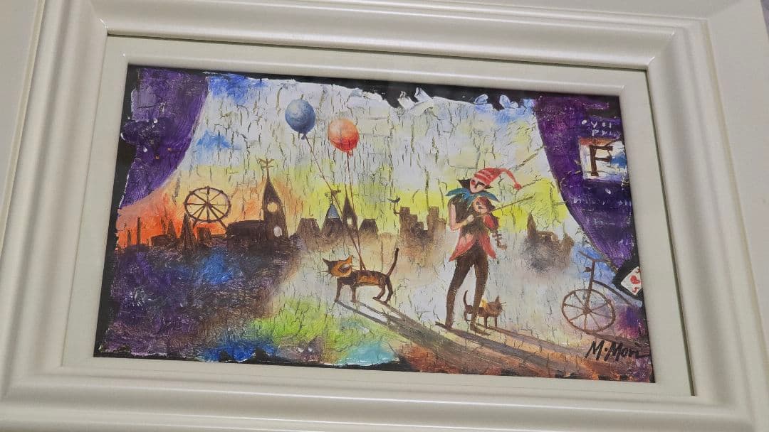 森正明 都市風景とバルーンの絵画　額縁付き