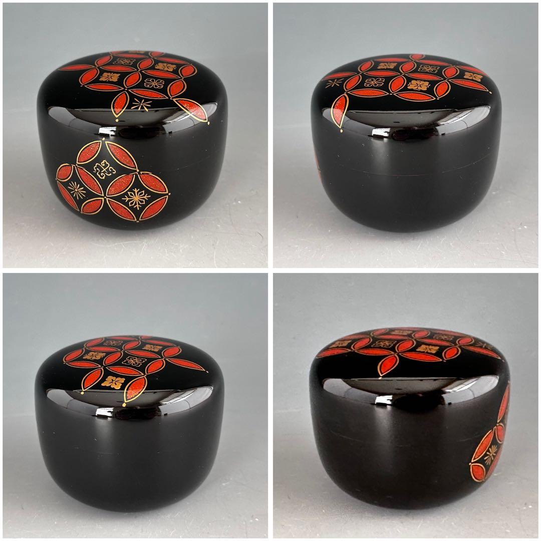 茶道具　四季七宝蒔絵　黒　平棗　岡本陽斎　共箱　漆芸　薄茶器　茶会　棚　茶箱