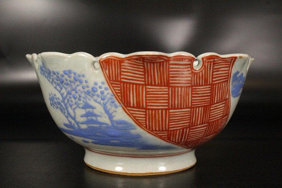 古萬古 赤絵 在印 落雁 鉢 菓子器 茶道具 旧家蔵出