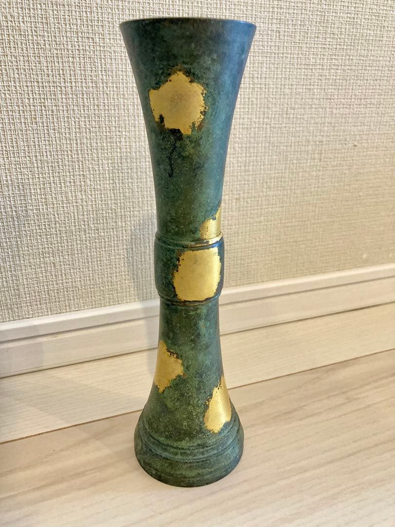 【極美品・共箱あり】秦蔵六 塗金銅花器 立鼓式 花瓶 ブロンズ 作家物 蔵出し