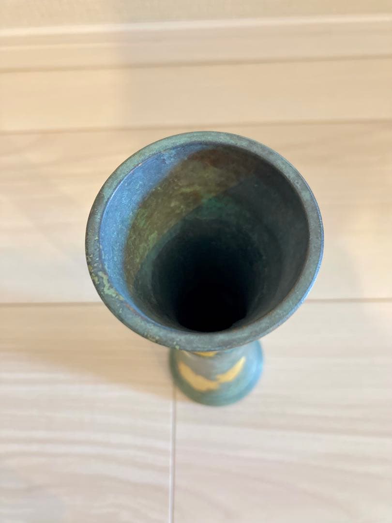 【極美品・共箱あり】秦蔵六 塗金銅花器 立鼓式 花瓶 ブロンズ 作家物 蔵出し
