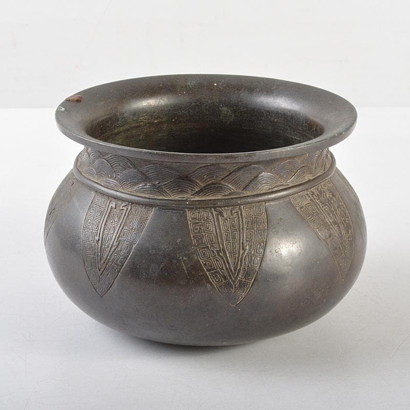 中国　古銅宣徳銅　饕餮文　建水　茶こぼし　M　R5895