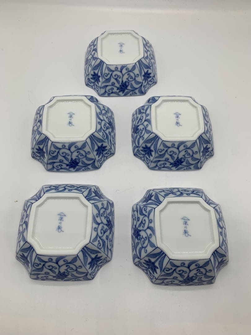 レア【木箱付き】深川製磁 かぶと唐草 　角切中鉢　5枚揃