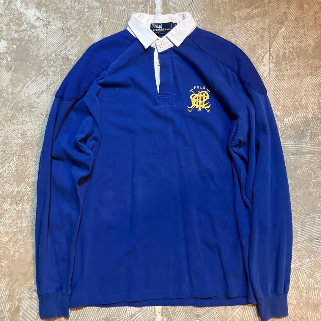 90s Polo by Ralph Lauren 長袖ラガーシャツ 刺繍 ブルー