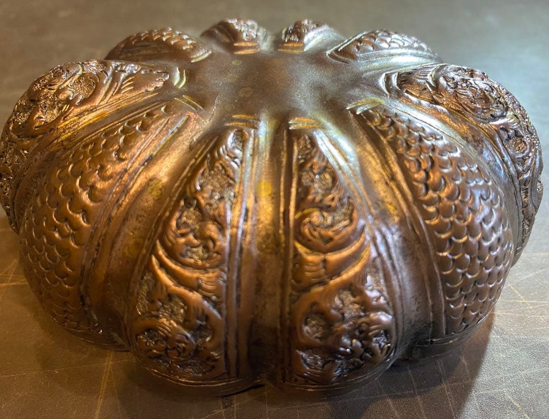 銅銀メッキ　パンプキンBox鑑賞台座付 ヴィンテージ　レア 中国　台湾茶器