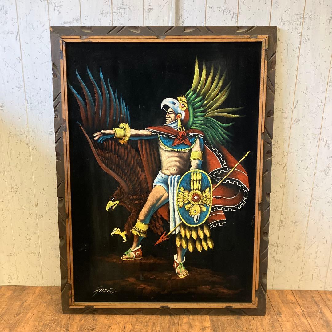 メキシコ神話 アステカ 鷲 戦士 ベルベット 油彩画 油絵 絵画 美術 芸術