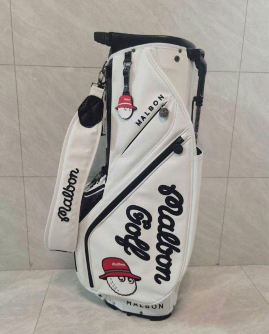 キャディーバッグ　白　マルボンゴルフ MALBON GOLF スタンド