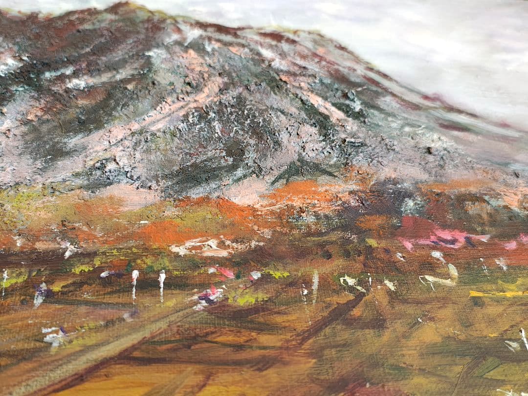 F10 油彩画 阿蘇「2001年 根子岳紅葉」額装 風景画