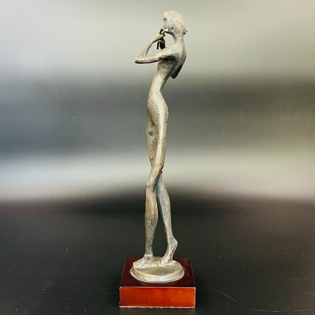 ブロンズ彫刻 フルートを吹く女性像 銅製 ミッドセンチュリーモダン R8SB28