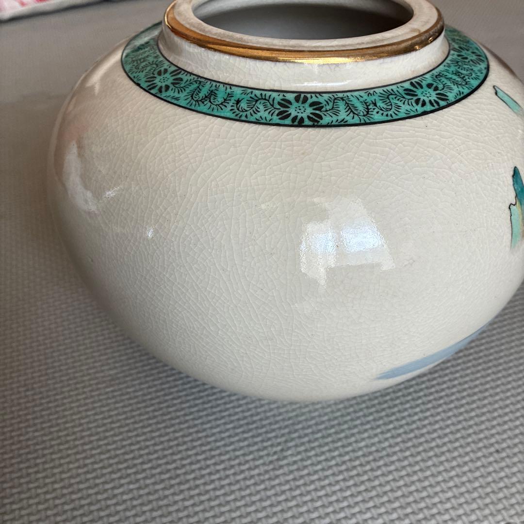 松の木と山の風景の陶器花瓶/九谷松園