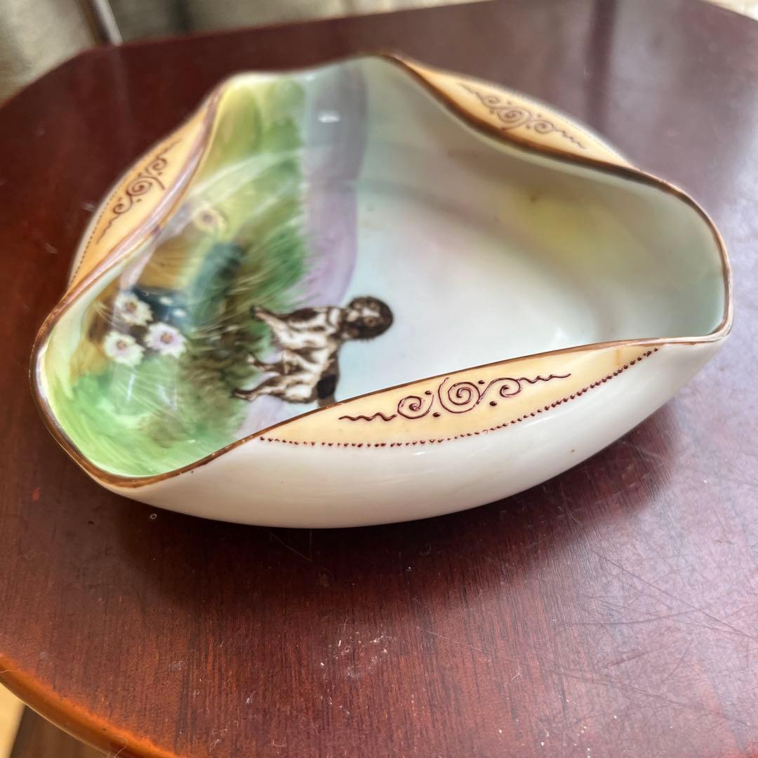 最終処分オールドノリタケレアな形のアッシュトレイ犬とお花M Japan1921〜