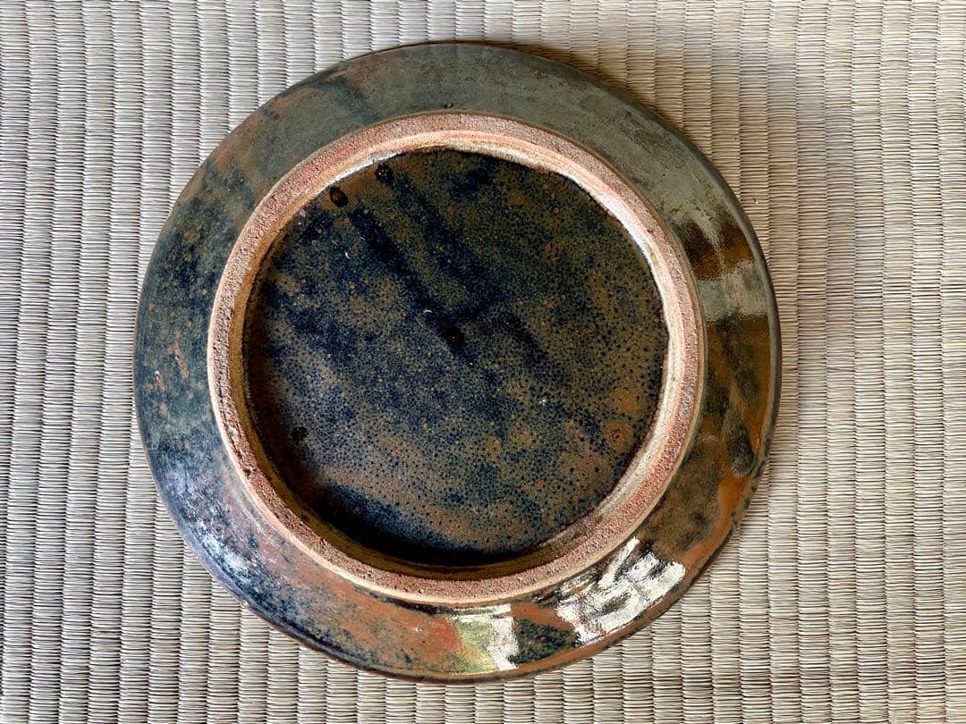 浜田庄司　柿釉抜絵皿