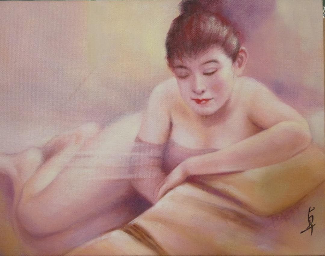 油絵　額付き　高坂卓至　 F6 【　裸婦　】手描き