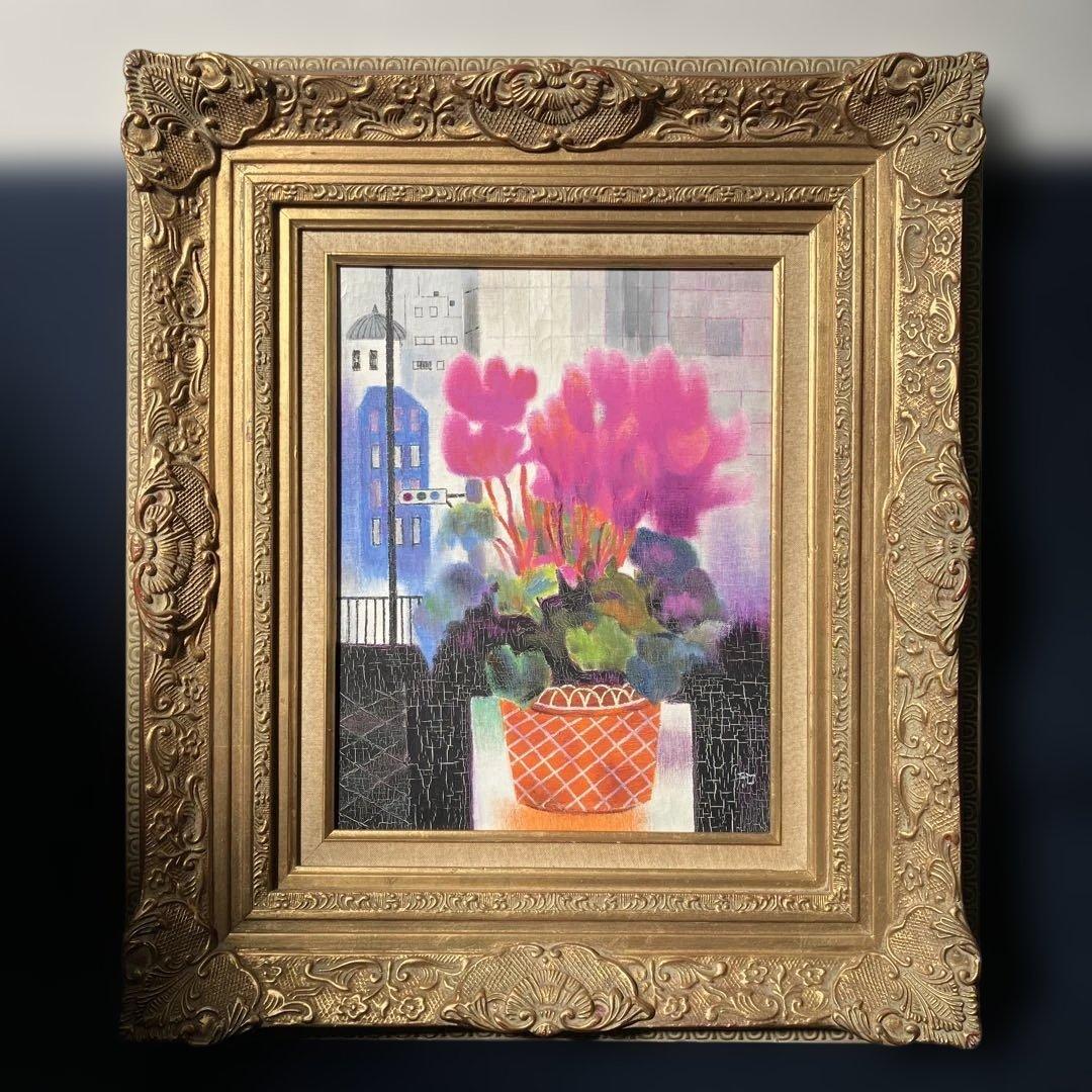 油彩　角田知可彦　「窓辺のしくらめん　F6」