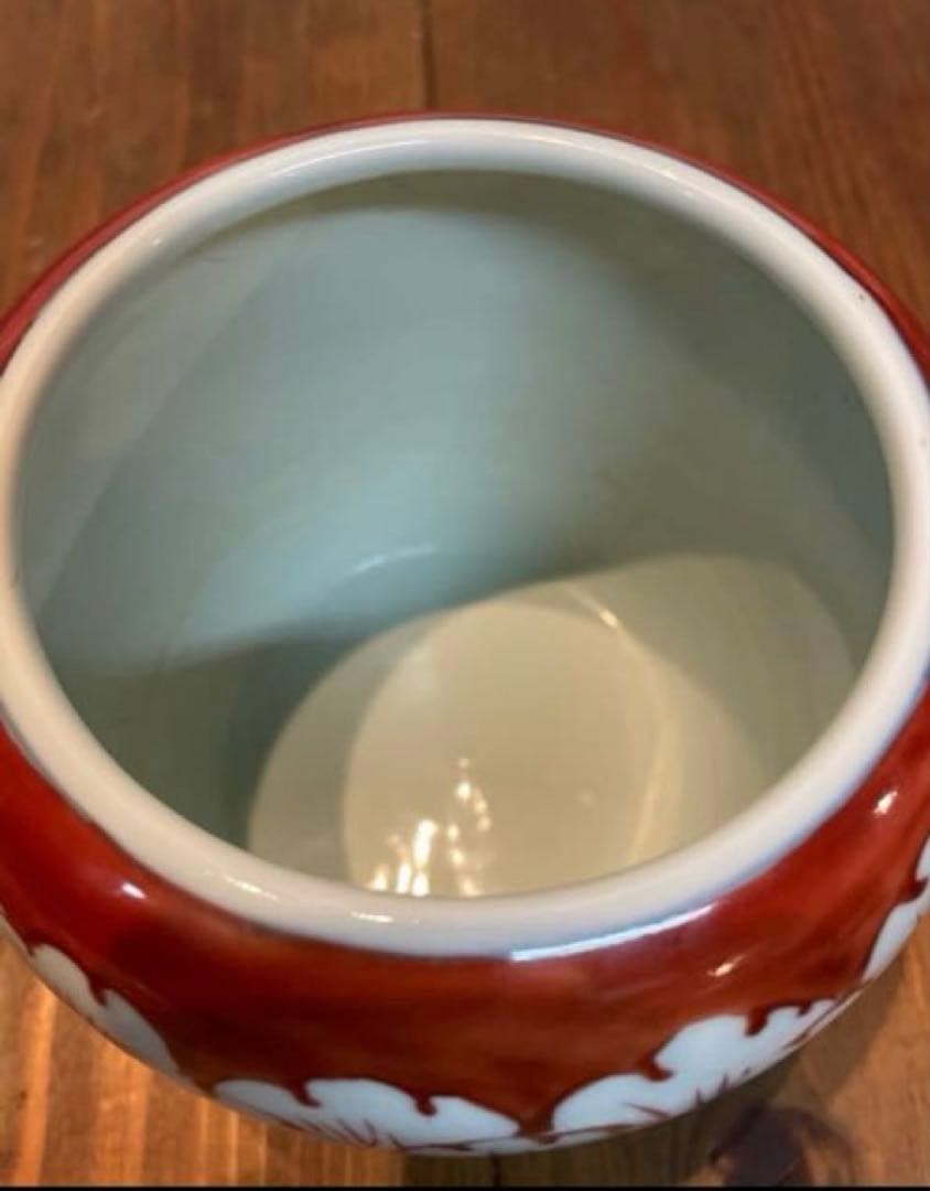 美品　伊万里　色絵　草花丸文　冨貴長春　鉢　火鉢　染付　小　年代物　焼物