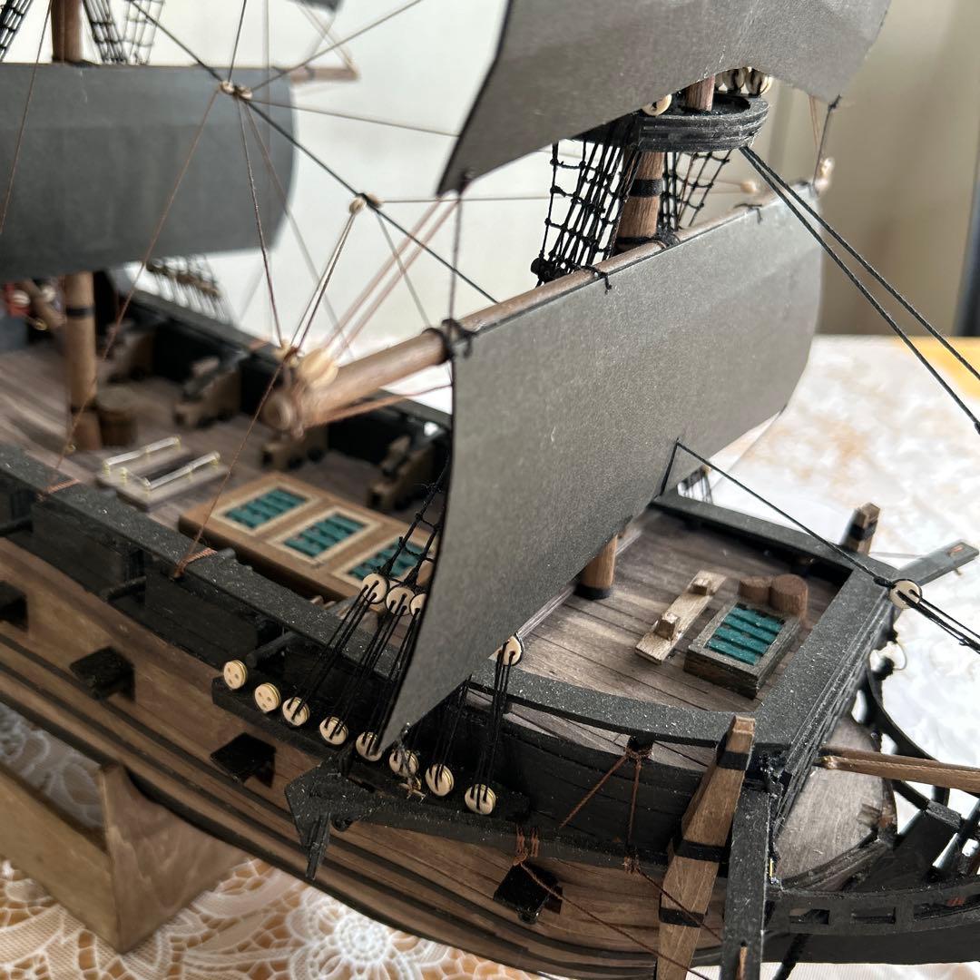 木製帆船模型 船台付き (帆船part2-U) (全てハンドメイド)