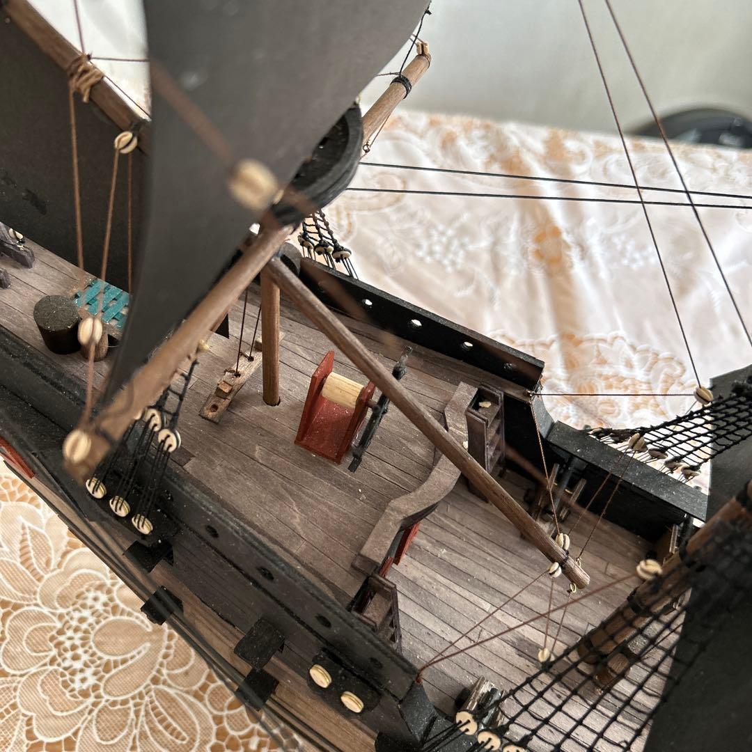 木製帆船模型 船台付き (帆船part2-U) (全てハンドメイド)