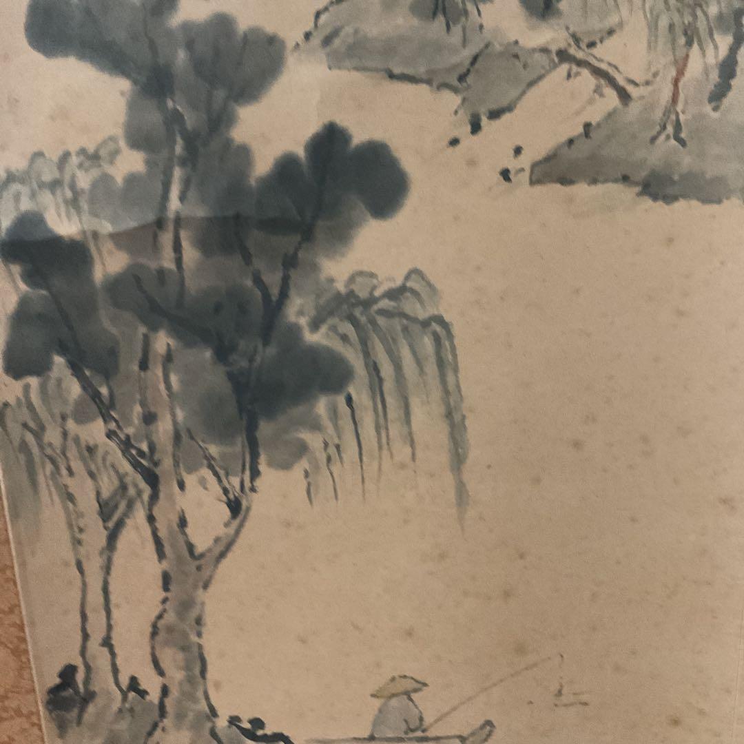 絹本水墨山水図 【南画】 八十八翁の在名 落款印譜在 作者不詳