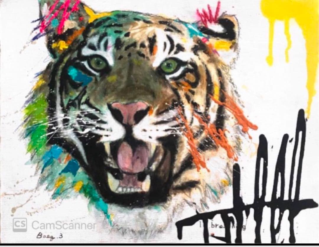 【あるがままに】虎　トラ　アクリル画　ポップアート　キャンバスF6号　BAEZ3