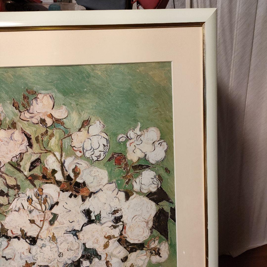 【９月特価】額入り絵画　ゴッホ「花瓶のバラ」大きな作品　名画　額縁　美術館で購入