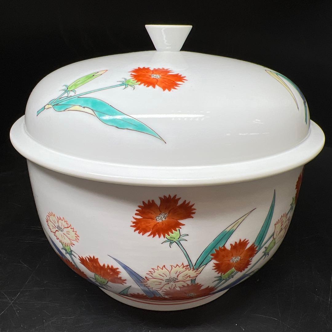 十四代　酒井田柿右衛門　濁手撫子文蓋物　共箱　東Y7-1125☆2Fチヒト