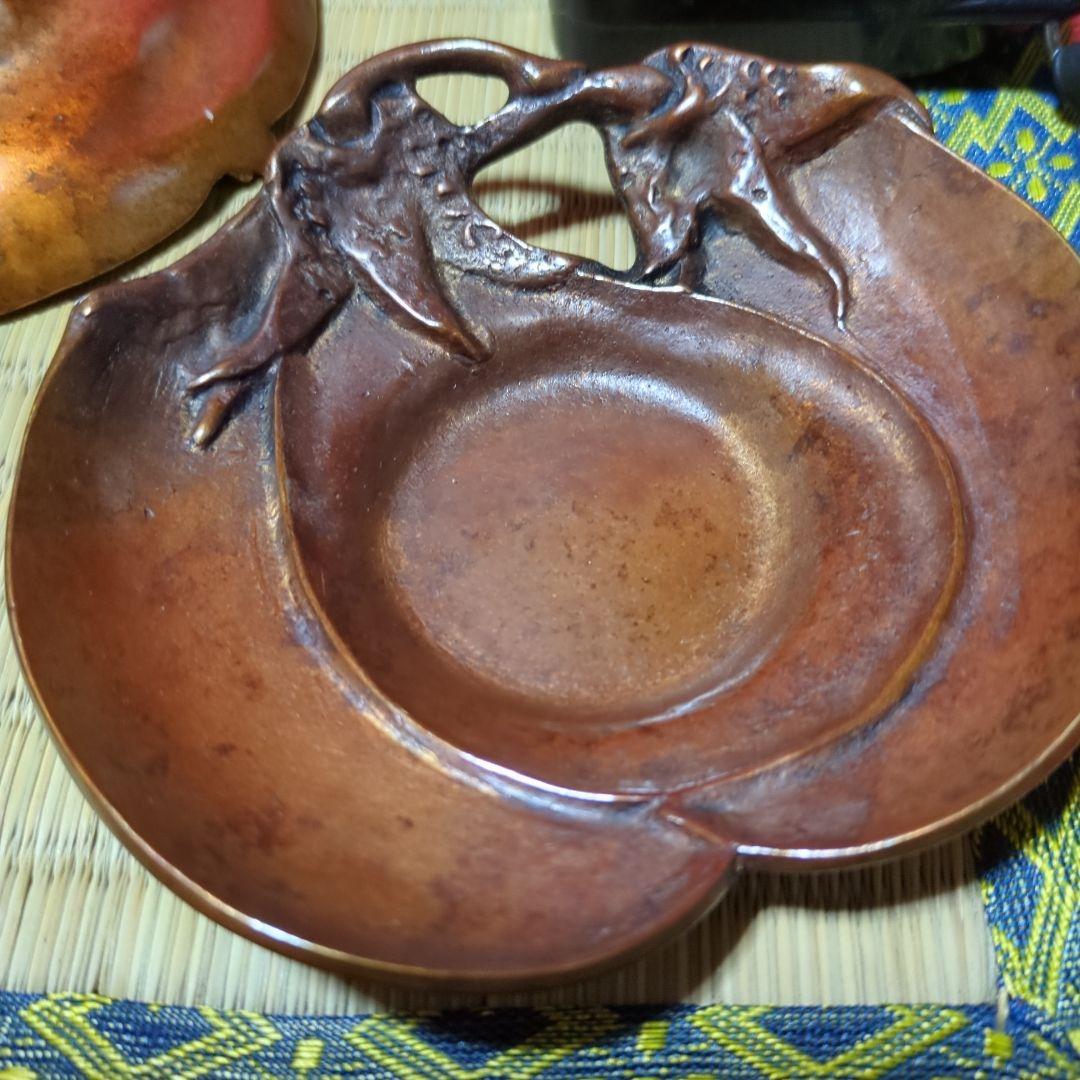 銅器茶托絵変わり 5枚セット、三右エ門在銘