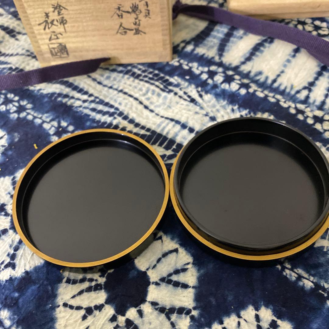 塗師　表正　青貝鶴蒔絵　香合　茶道具